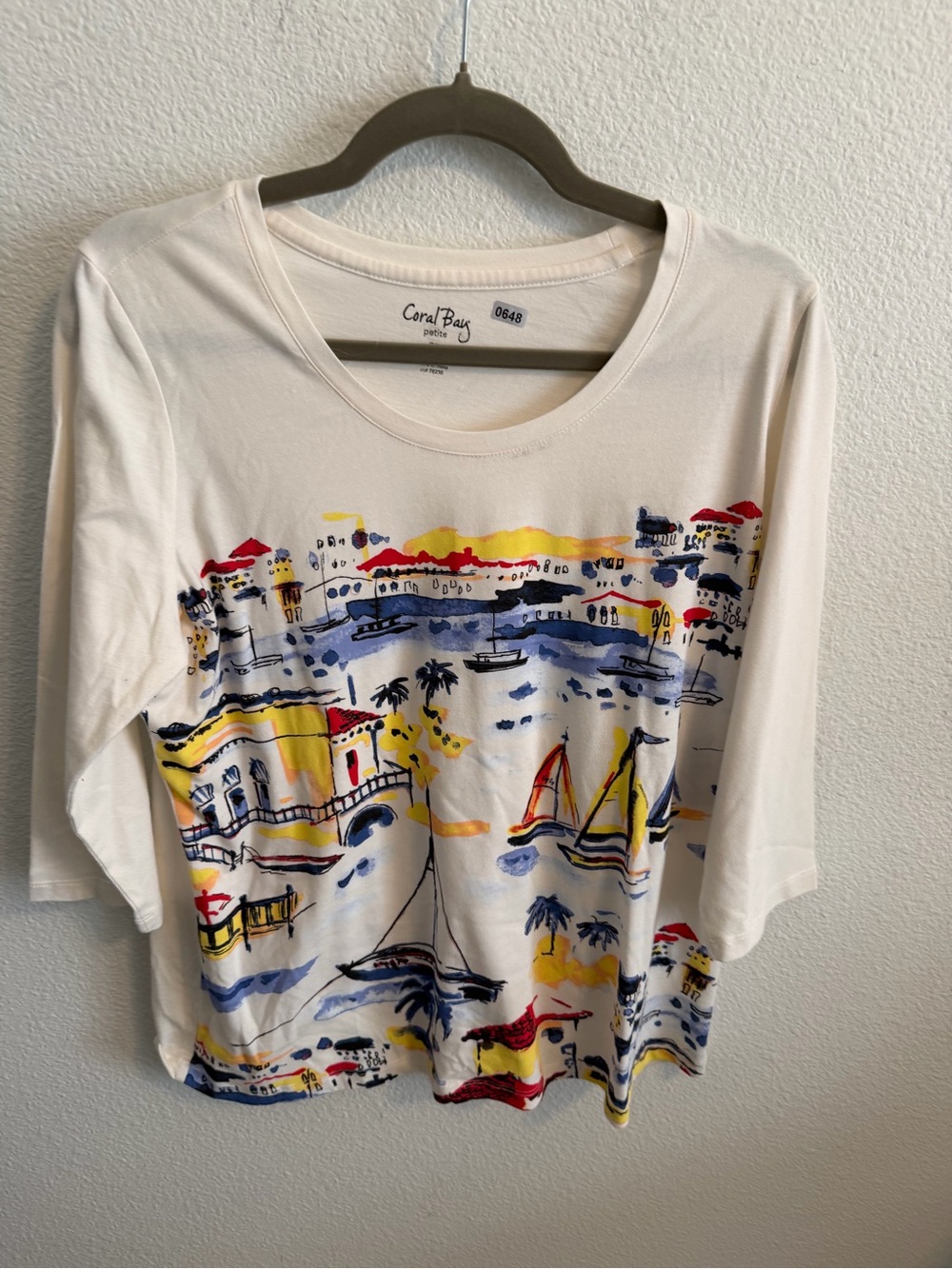 Coral Bay Cream Scenic Print Scoop Neck Long Sleeve Top